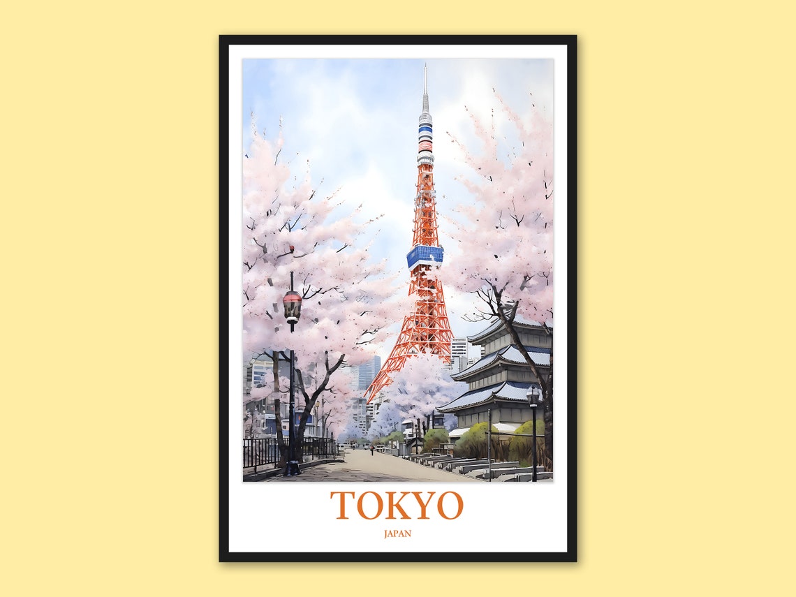 Tokyo Japan Tower Cherry Blossoms Spring Travel Artwork Poster