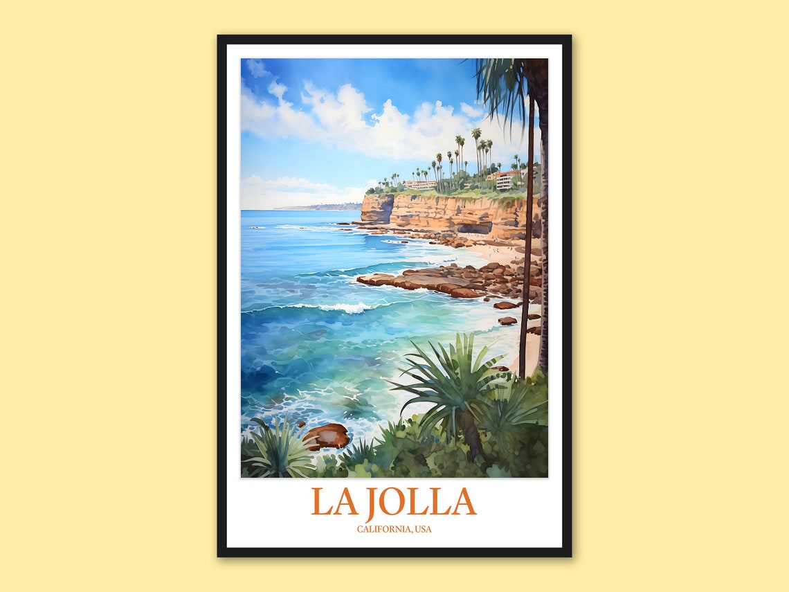 La Jolla Turquoise Water And Cliffs California Travel Poster