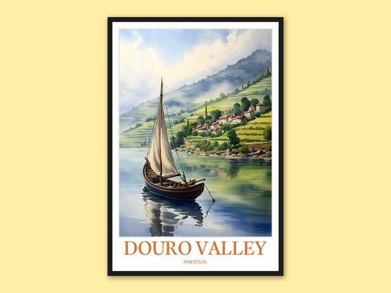 Douro Valley Portugal Sailboat River Terraced Vineyard Poster