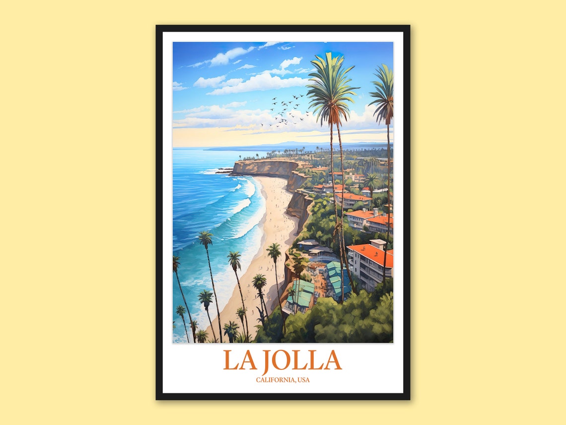 La Jolla Aerial Beach Daytime Palms California Travel Poster
