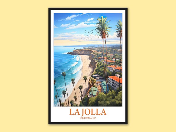 La Jolla Aerial Beach Daytime Palms California Travel Poster