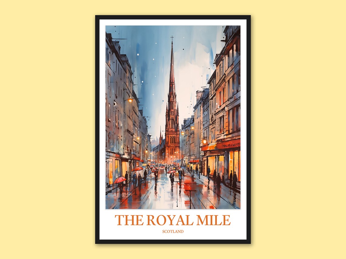 The Royal Mile Scotland Rainy Evening Street Scene Travel Poster