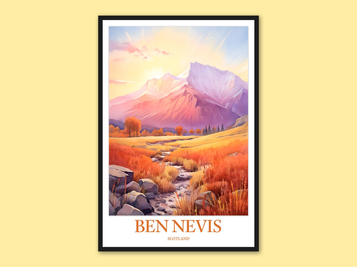 Ben Nevis Scotland Golden Valley Stream Mountain Travel Poster