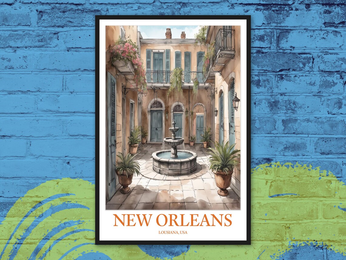 New Orleans French Quarter Balcony Flowers Courtyard Garden Poster