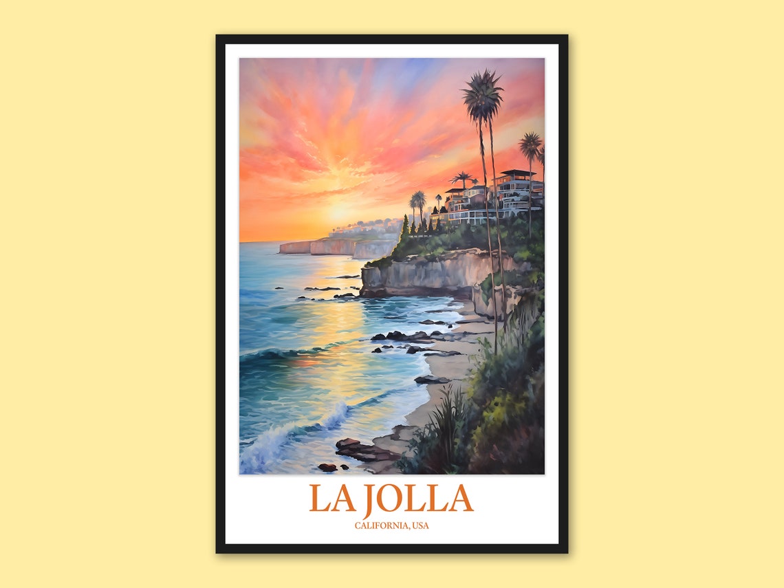 La Jolla Golden Sunset Over Coastal Cliffs And Palms California Poster