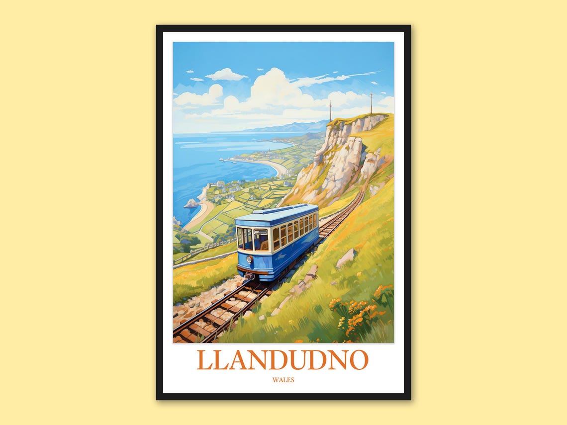 Llandudno Wales Great Orme Tram Vintage Coastal Travel Poster