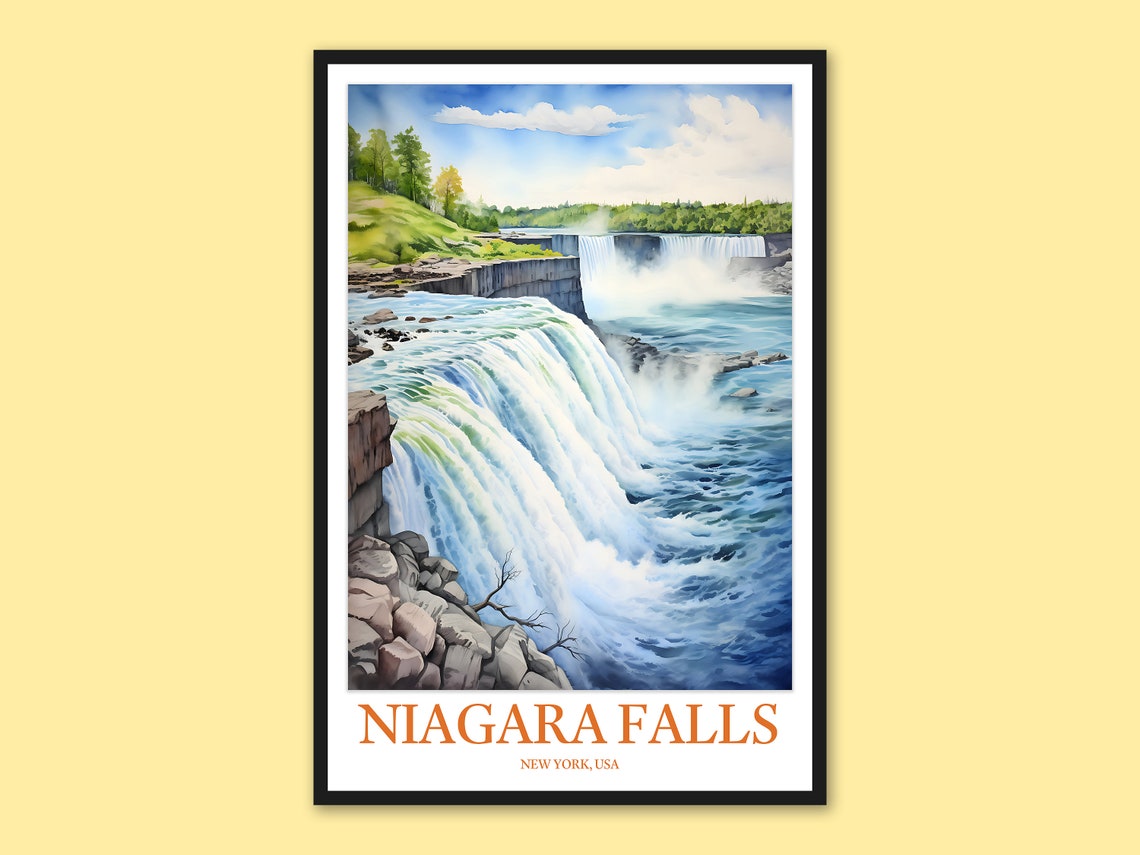 Niagara Falls New York Watercolor Falls Illustration Art Poster
