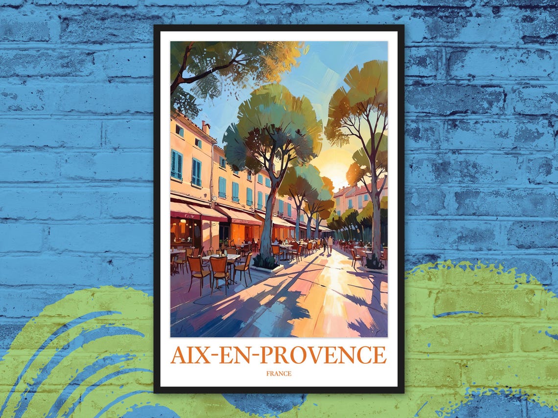 Aix-en-Provence Golden Sunset Café Boulevard France Travel Poster