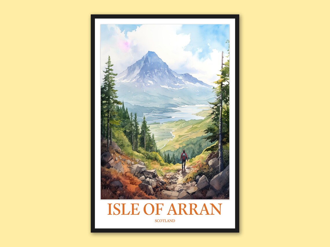 Isle of Arran Scotland Hiker Mountain Trail Vintage Travel Poster