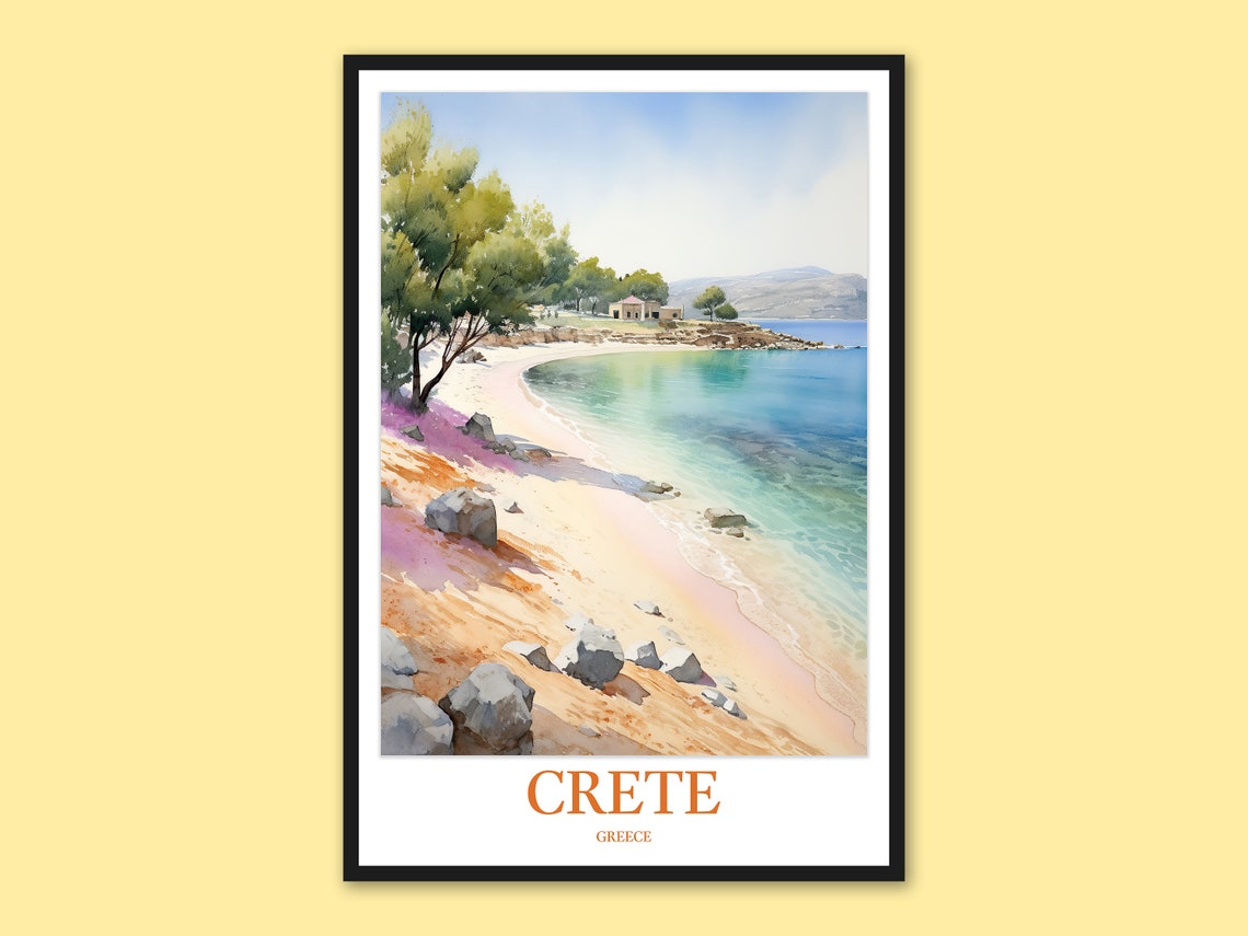 Crete Greece Elafonissi Pink Sand Beach Watercolor Art Poster