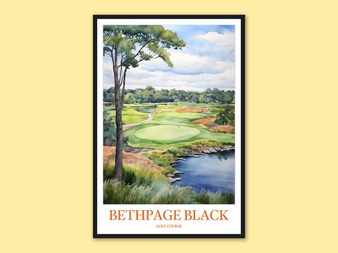 Bethpage Black Golf Course Watercolor Fairway Lake Travel Poster