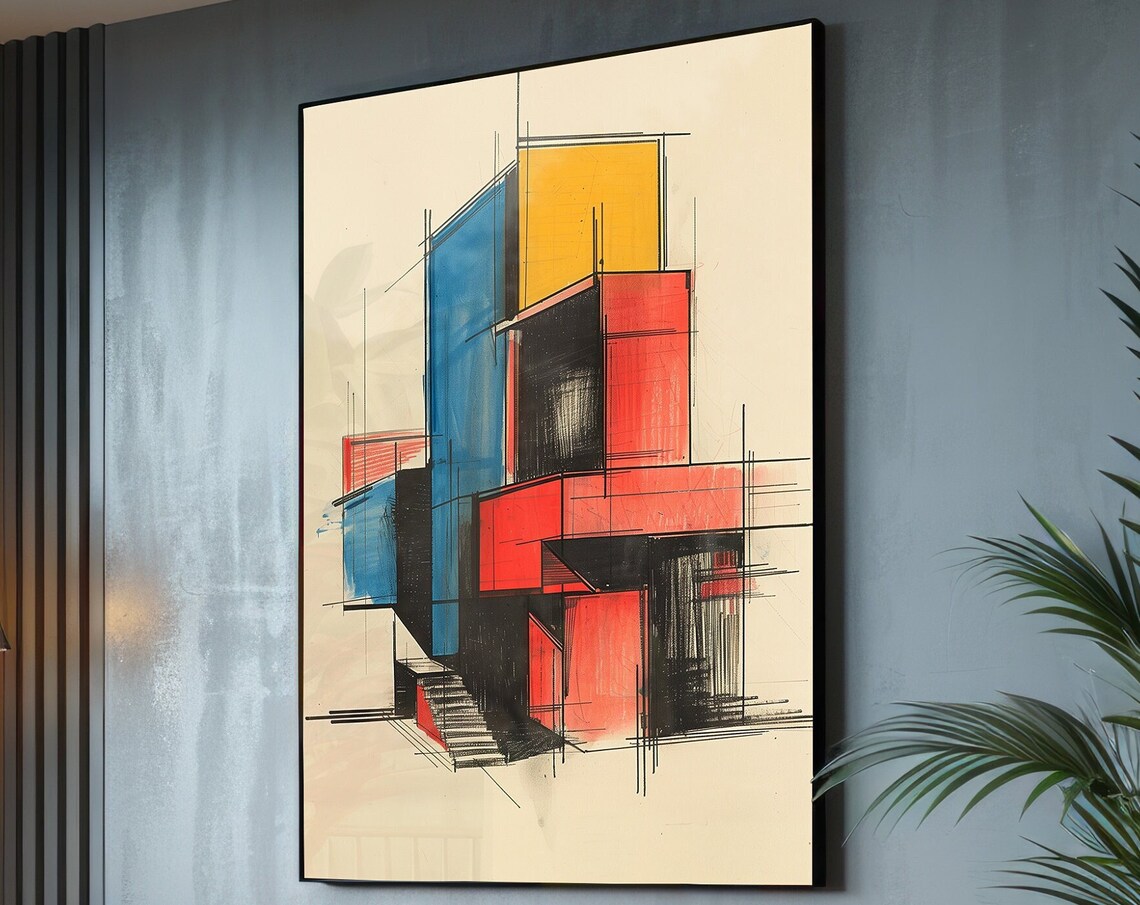 Bauhaus Geometric Architecture Sketch Primary Color Art Poster - Image 4