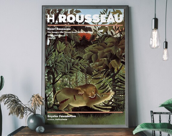 Henri Rousseau Wall Art The Hungry Lion Print Vintage Exhibition Poster Abstract