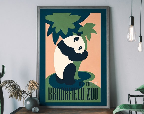 Zoo Travel Poster Vintage Panda Bear Illustration Antique Retro Advert