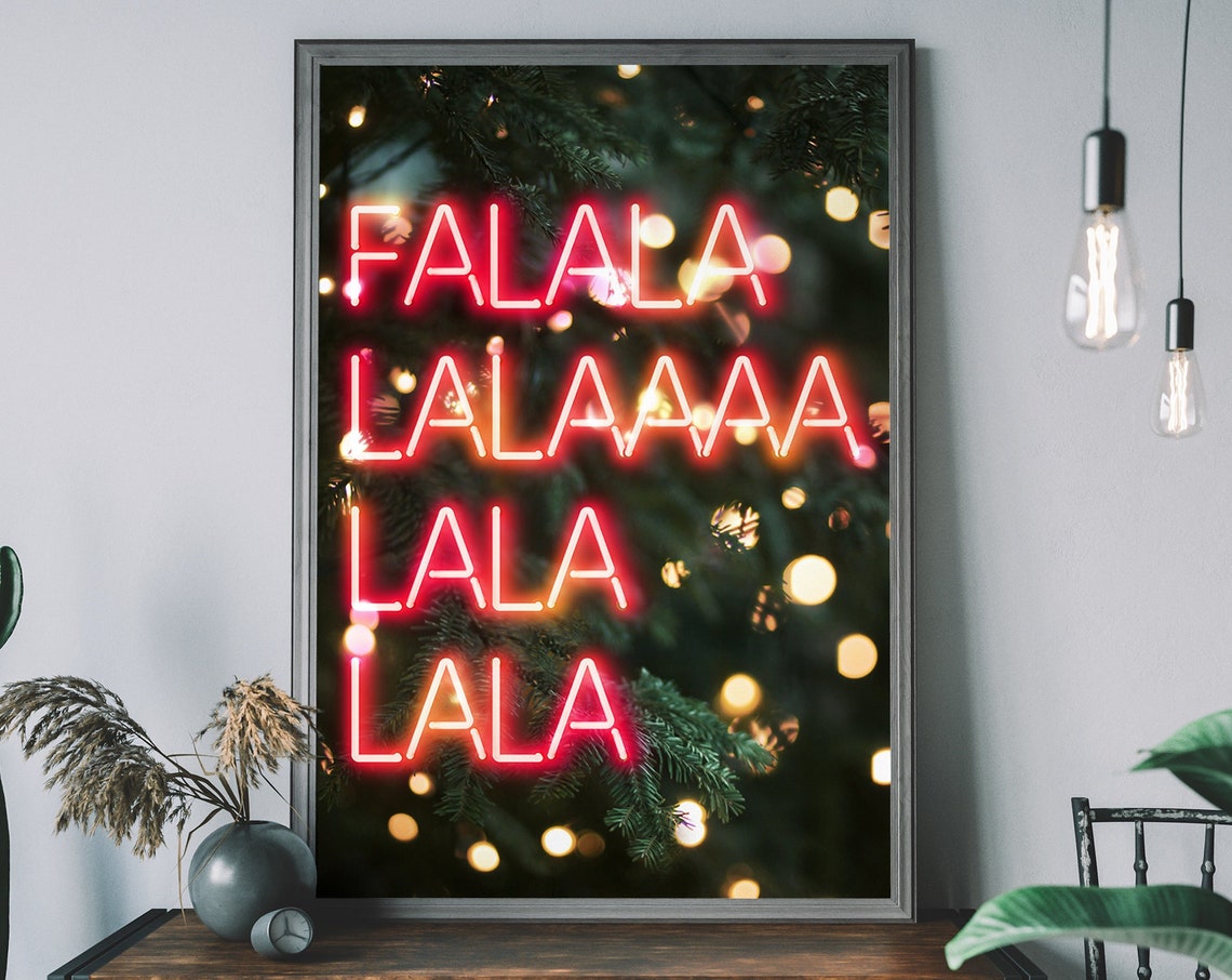 Falala Neon Sign Christmas Tree Lights Festive Typography Poster