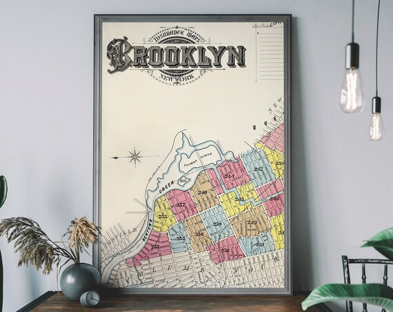 Vintage Brooklyn Map Nyc Antique Travel Poster