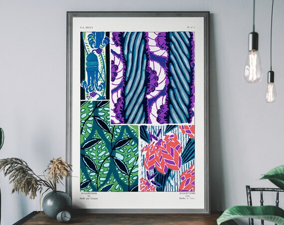 Sguy Art Nouveau Print Vintage Floral Pattern Poster Retro Botanical Wall Boho Flower Decor