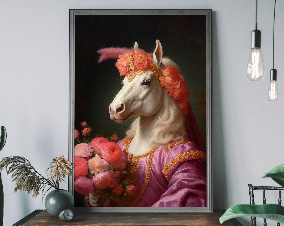 White Horse Vintage Portrait, Renaissance Animal Art Print