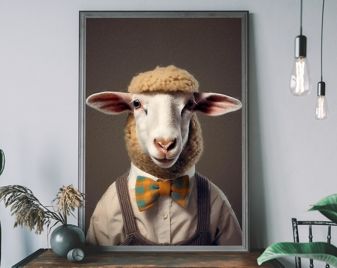 Sheep Animal Portrait Art Print, Farm Painting