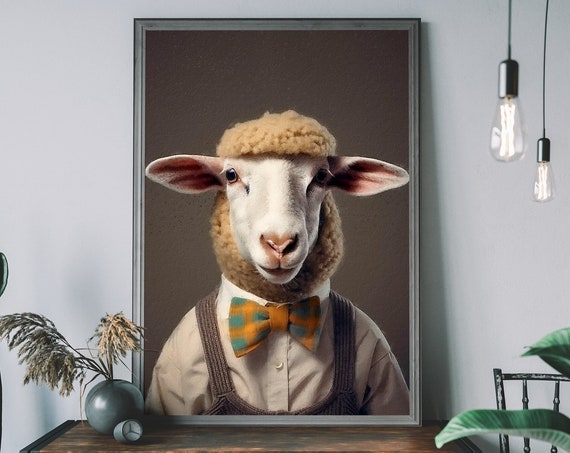 Sheep Animal Portrait Art Print, Farm Painting
