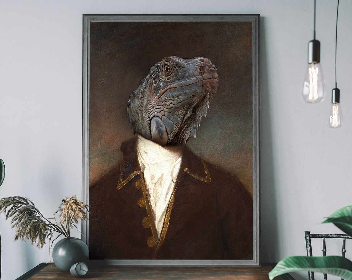 Renaissance Lizard Portrait, Victorian Altered Art Print