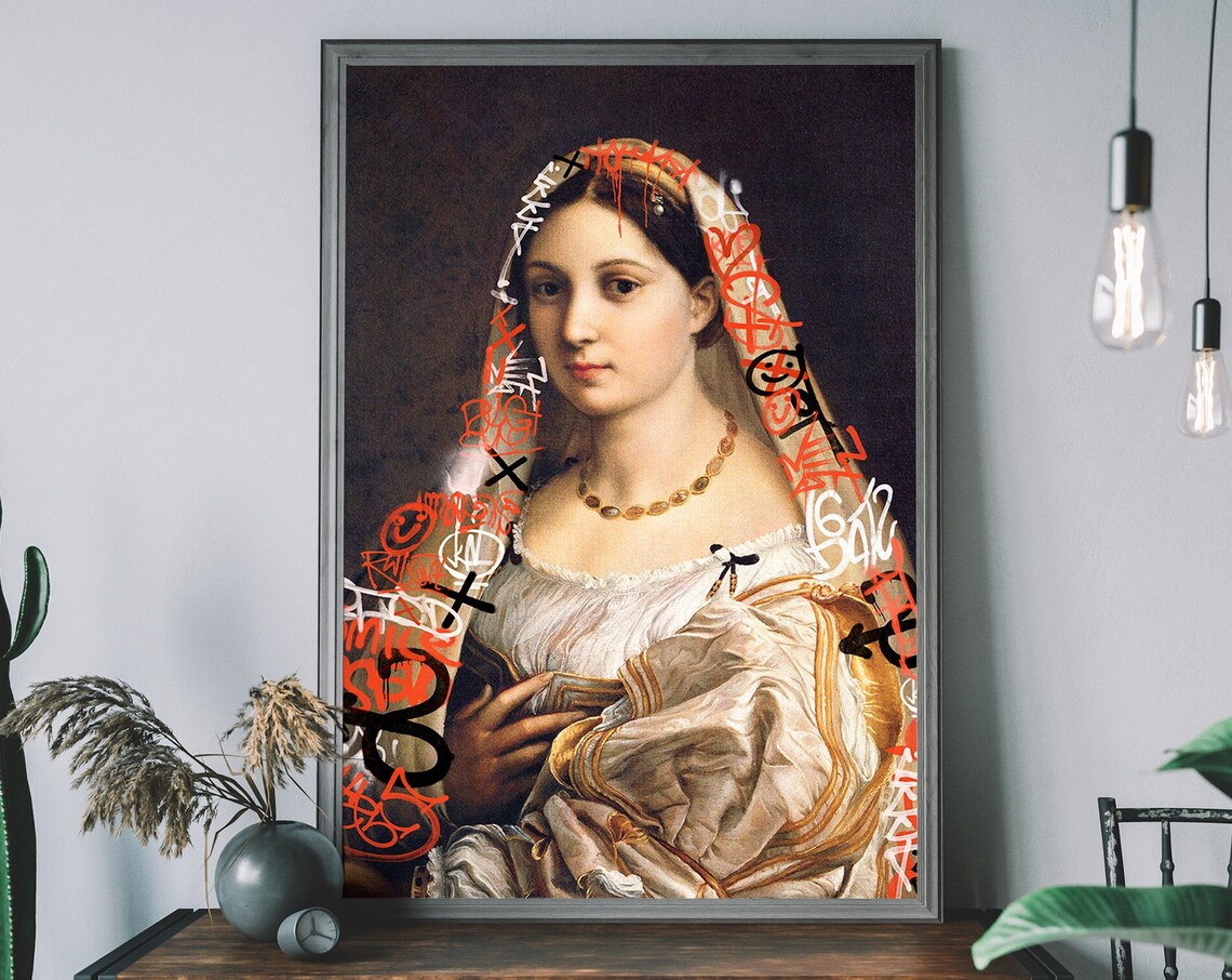Renaissance Woman Portrait Graffiti Urban Street Altered Art Poster