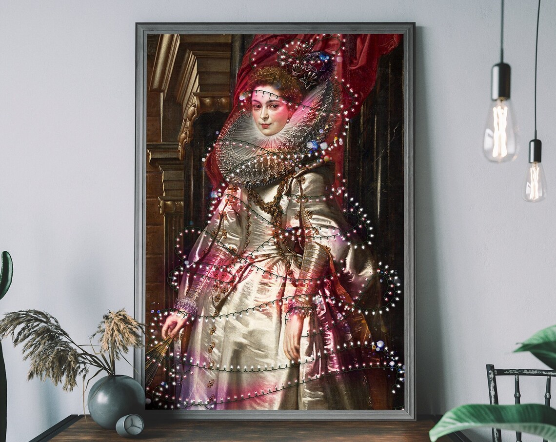 Altered Victorian Portrait Art Print, Festive Quirky