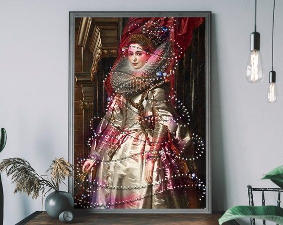 Altered Victorian Portrait Art Print, Festive Quirky