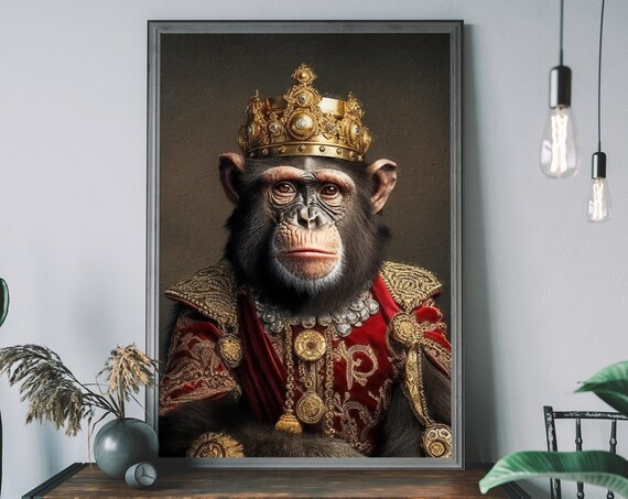 Chimp Vintage Portrait, Regal Monkey Animal Art Print