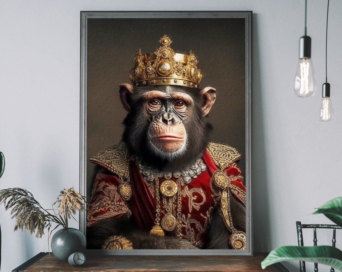 Chimp Vintage Portrait, Regal Monkey Animal Art Print