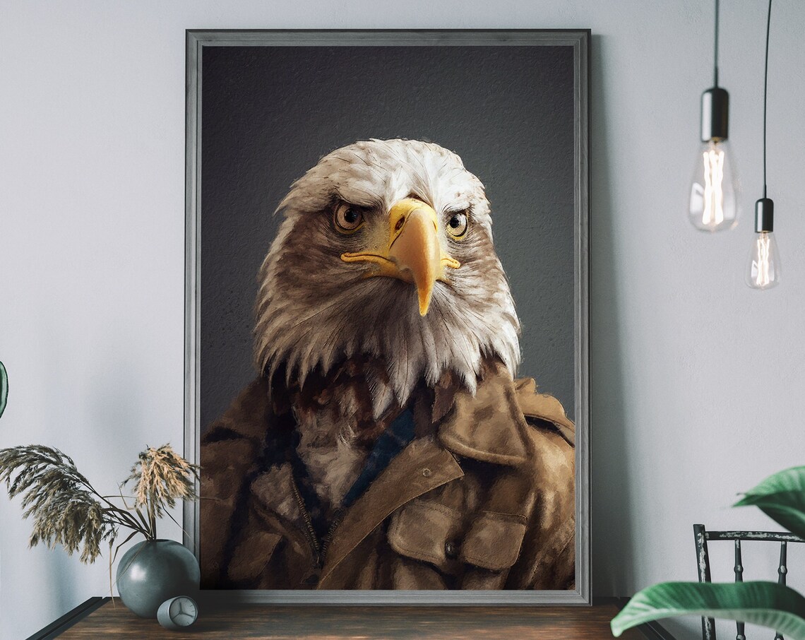 Eagle Vintage Portrait Art Print, Altered Animal