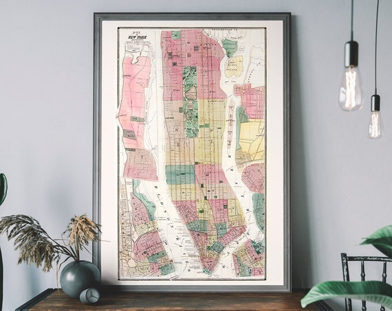 Vintage New York Map, NYC Brooklyn Travel Poster