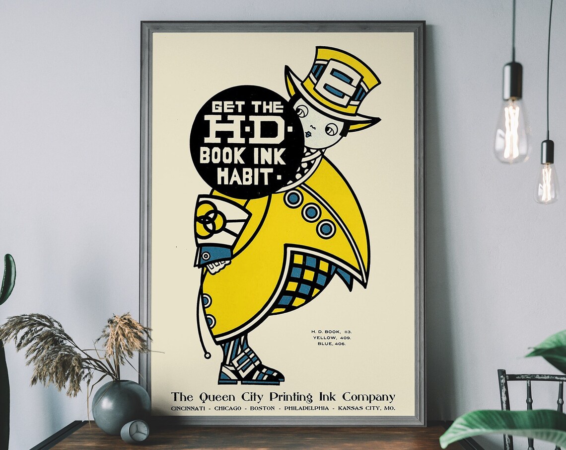 Vintage Queen City Printing Ink Company Retro Advertising Art Poster