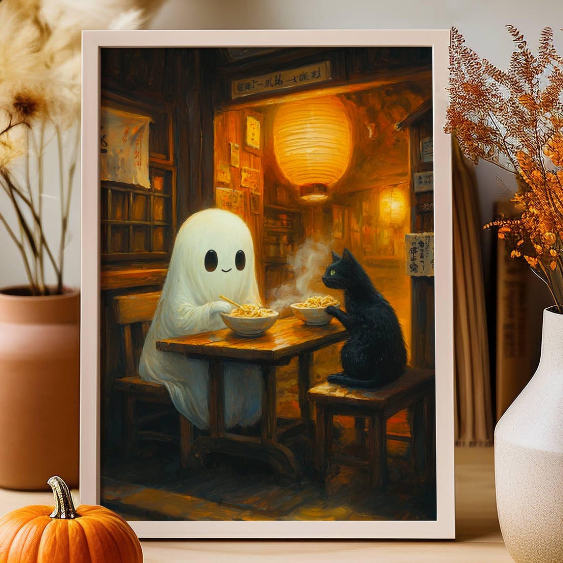 And Black Cat Eating Ramen Poster Spooky Cute Kitchen Decor Whimsigoth Wall Art Unframed