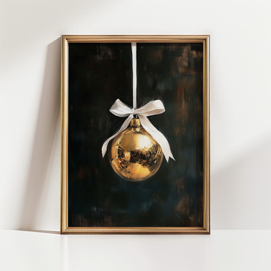 Gold Christmas Ornament with White Bow on Black Moody Poster - Image 4