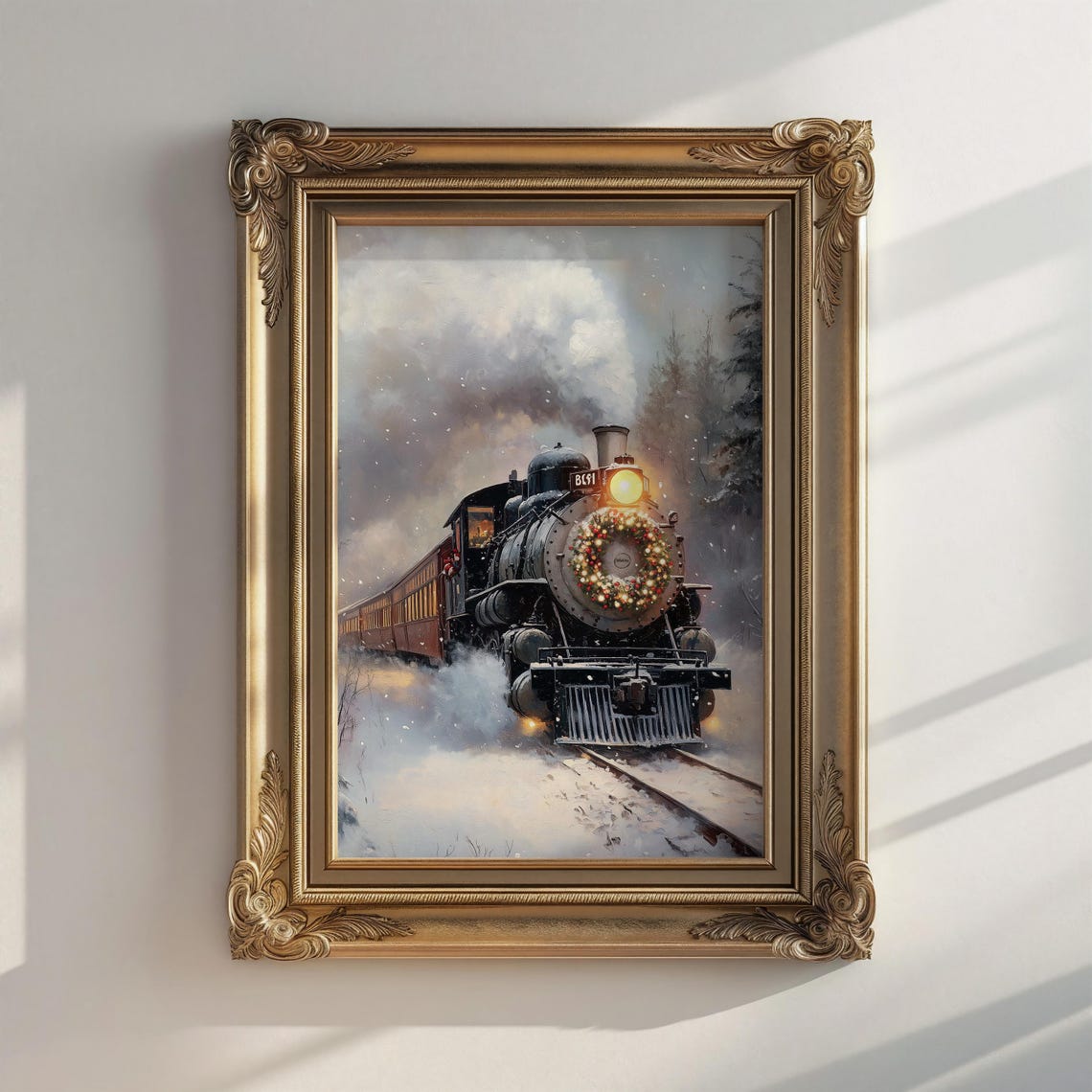 Vintage Steam Train with Christmas Wreath Snowy Winter Scene Poster - Image 6