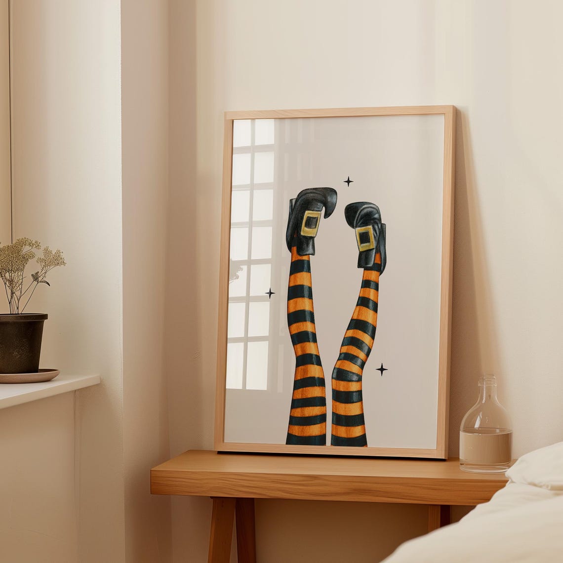 Witch Legs Upside Down Striped Stockings Halloween Art Poster - Image 4