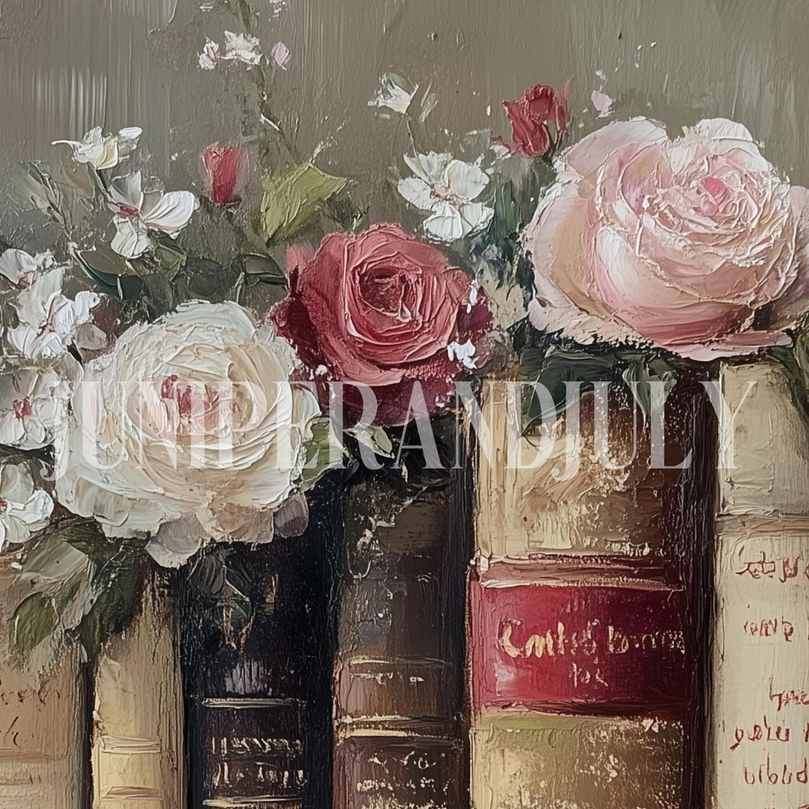 Vintage Books Roses Bouquet Oil Painting Romantic Decor Poster - Image 6