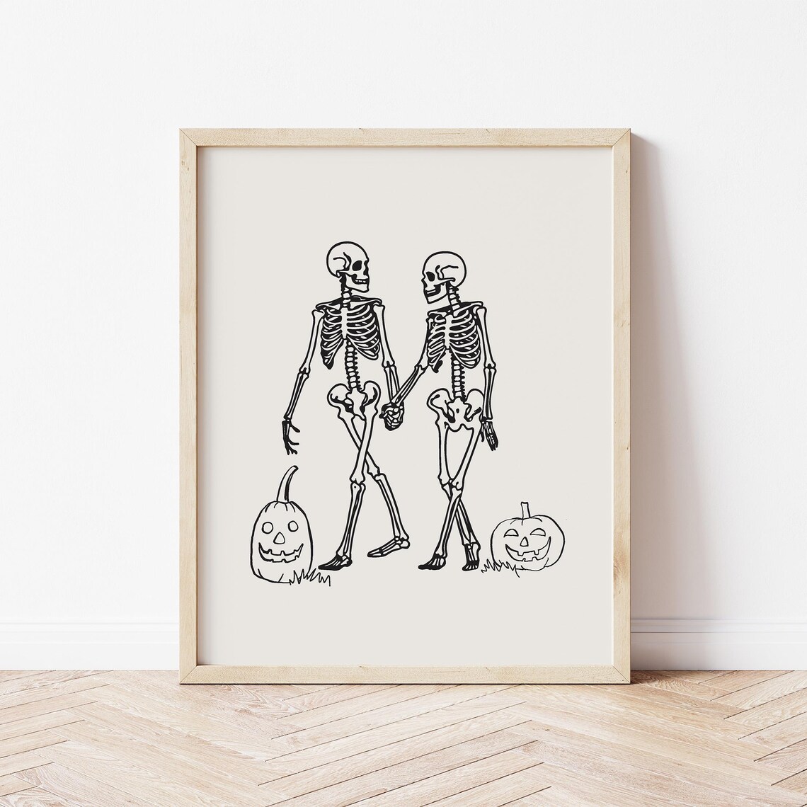 Skeleton Couple Holding Hands Spooky Halloween Line Art Poster - Image 3