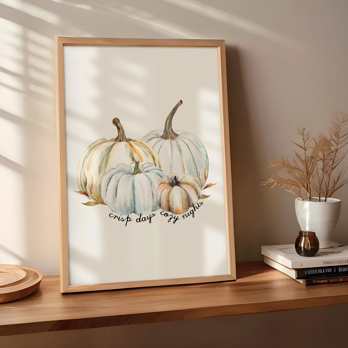 Crisp Days Cozy Nights Watercolor Pumpkins Fall Decor Poster