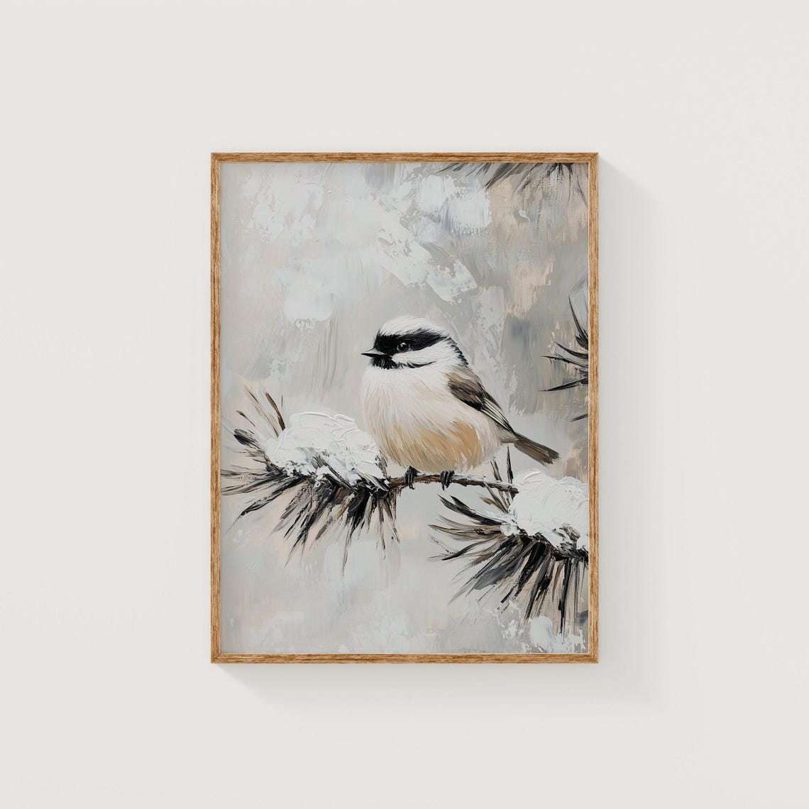 Chickadee on Snowy Pine Branch Vintage Style Christmas Bird Poster - Image 5