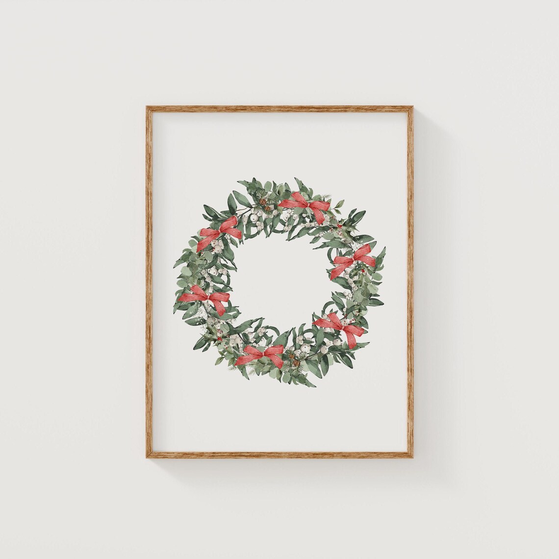 Watercolor Christmas Wreath Red Bows Winter Holiday Decor Poster - Image 4