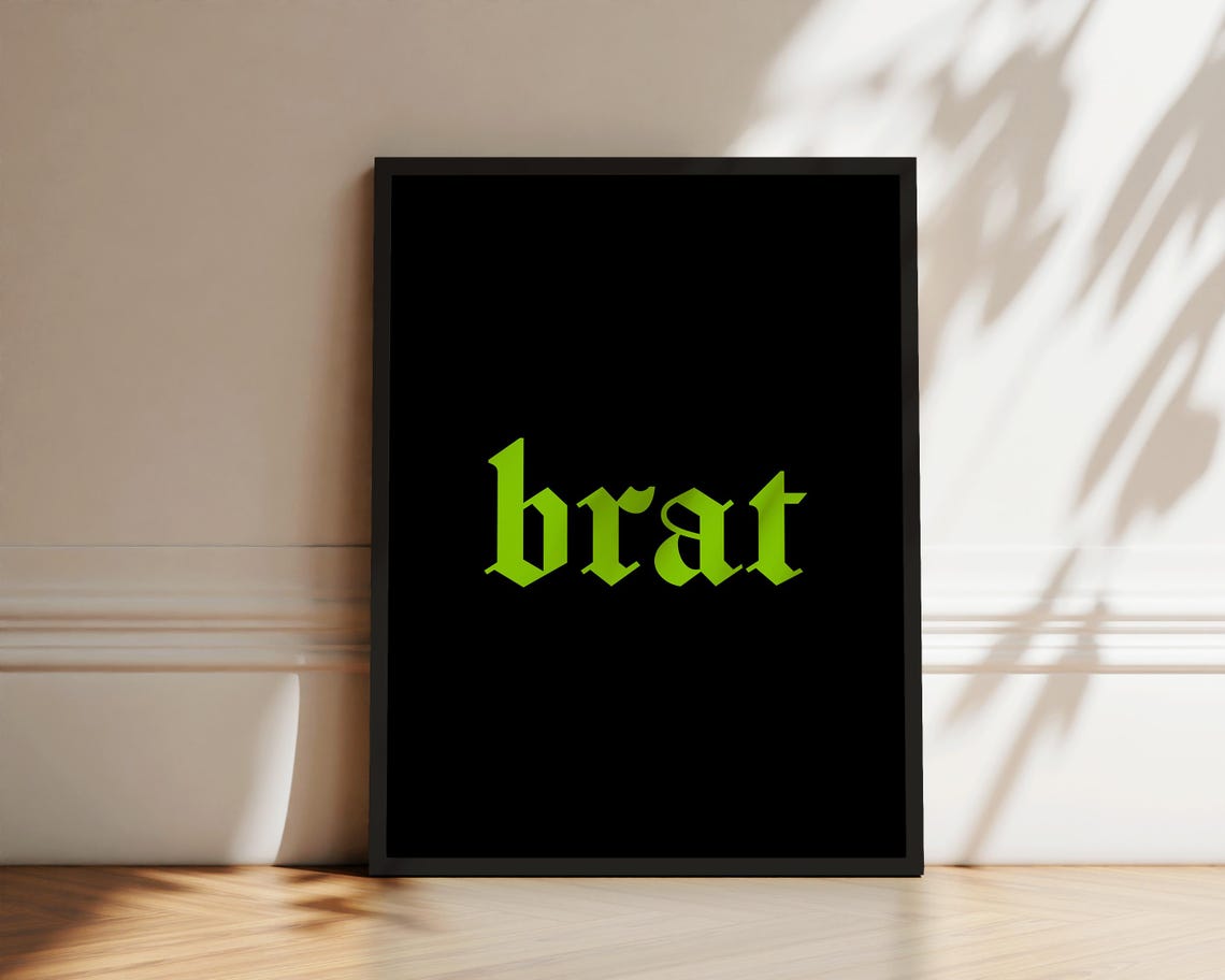 Brat Neon Lime Blackletter Bold Trendy Typography Y2K Poster - Image 2