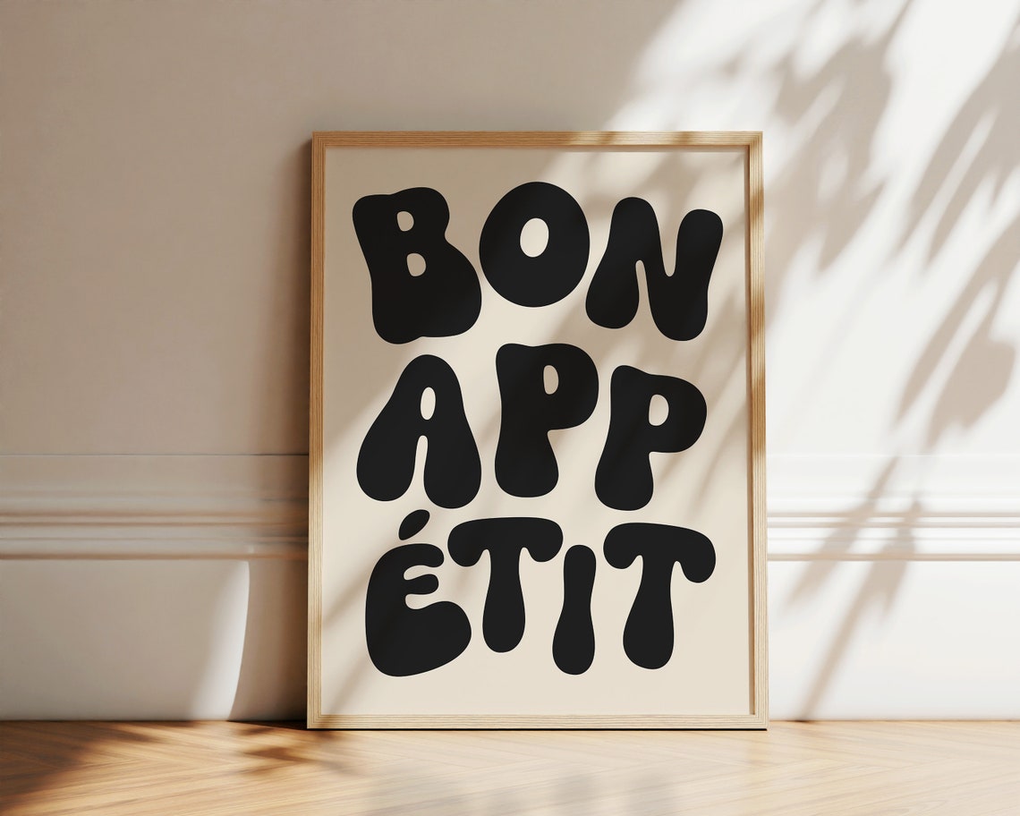 Bon Appetit Black Groovy Retro Letters French Kitchen Wall Art