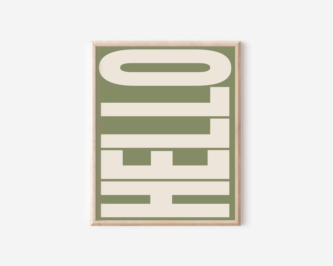 Hello Bold Retro Modern Greeting Typography Sage Green Poster - Image 2