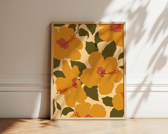Hibiscus Art Print Abstract Wall Art Flower Market Botanical Poster Hibiscus Flower Illustration Art Instant