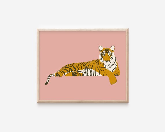 Abstract Pink Tiger Illustration Resting Big Cat Jungle Poster