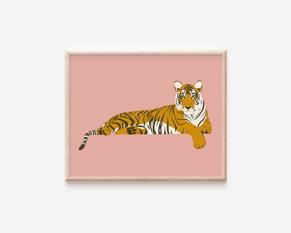 Abstract Pink Tiger Illustration Resting Big Cat Jungle Poster