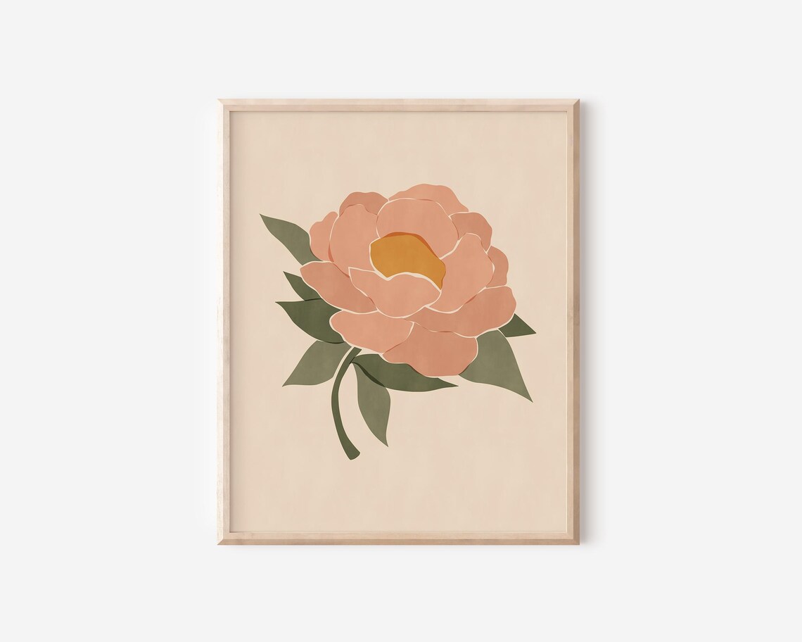 Pink Peony Abstract Botanical Flower Gold Center Modern Wall Poster - Image 2