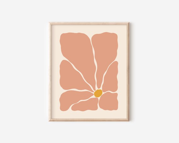 Abstract Dusty Rose Flower Yellow Center Modern Art Wall Decor Poster